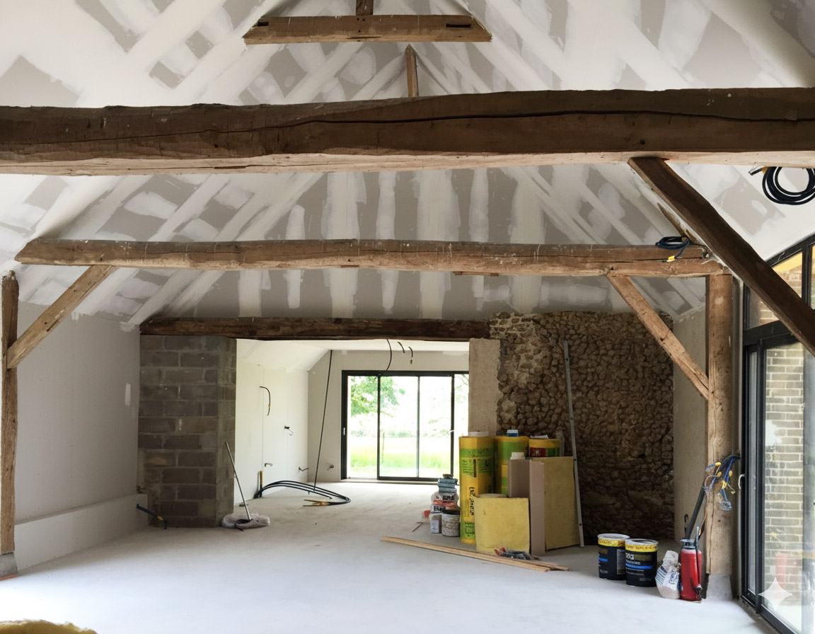 Volume principal de la grange pendant les travaux