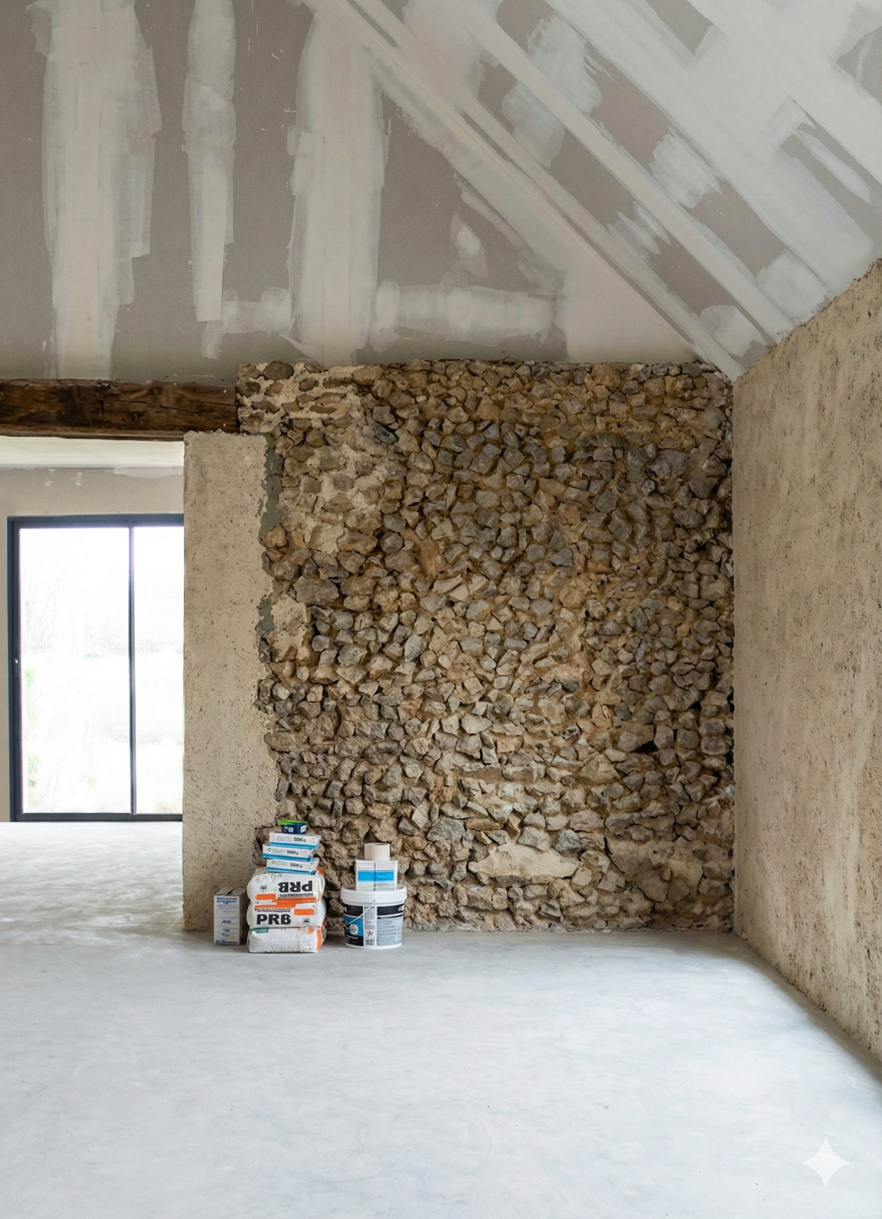 Mur piqueté avant réfection de l'enduit chaux