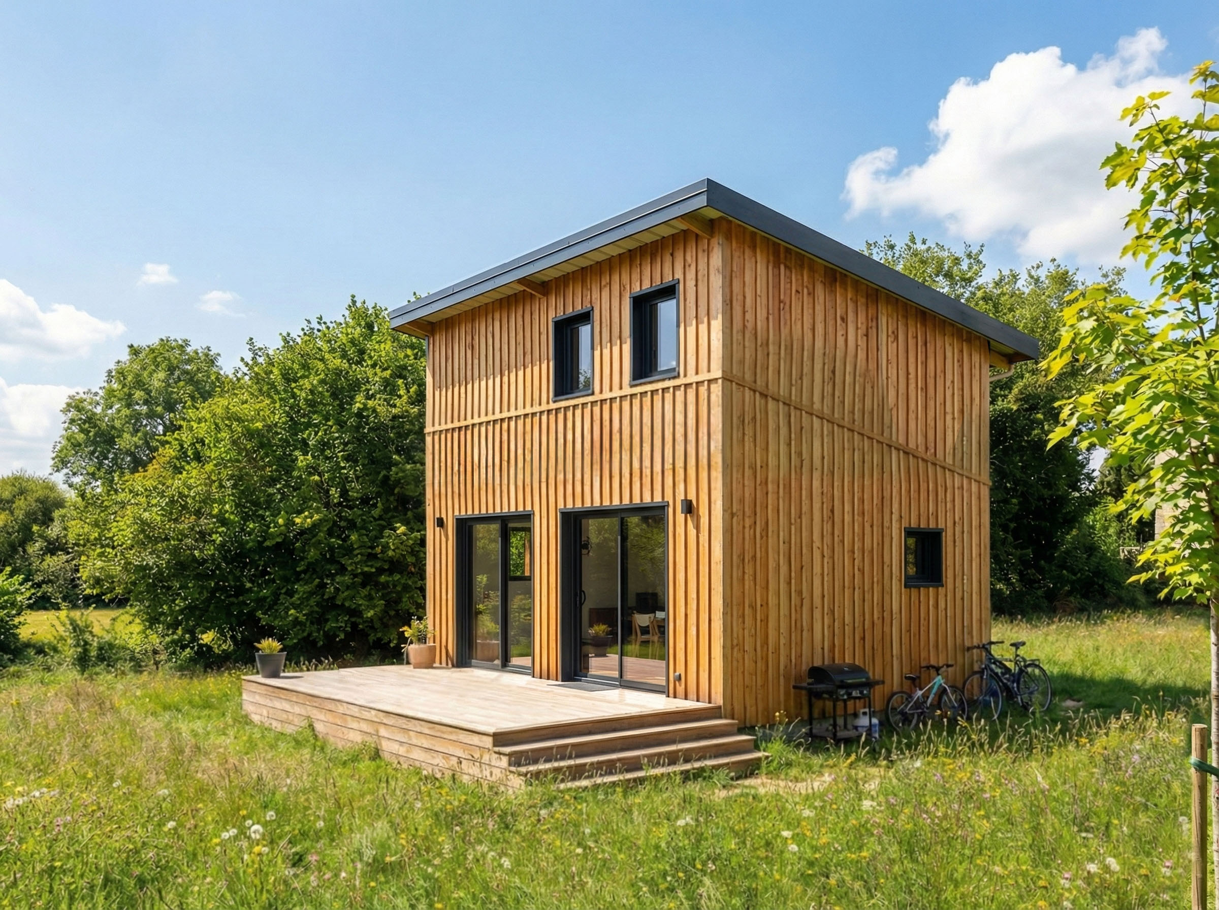 Maison bioclimatique en ossature bois au cœur de la prairie